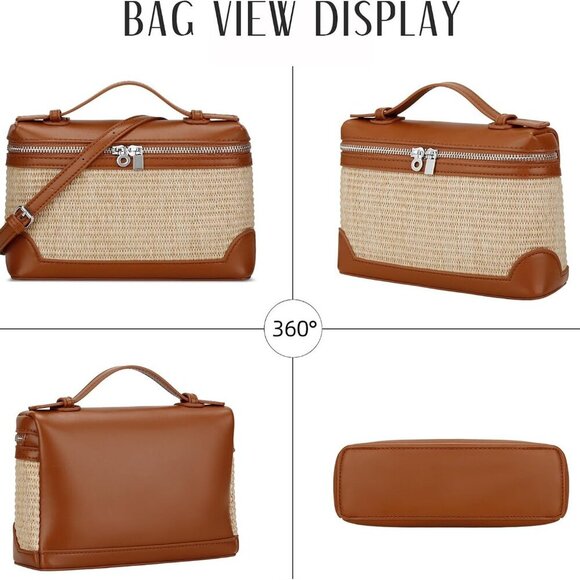 Brown Eco-Friendly Raffia Crossbody Bag & Clutch, Spacious Summer Shoulder Handb - Picture 5 of 7